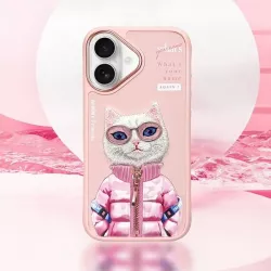 iPhone 16 | Coque NIMMY FRIENDS Cool Cute Pink Cat Brodée