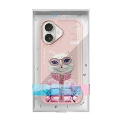 iPhone 16 | Coque NIMMY FRIENDS Cool Cute Pink Cat Brodée