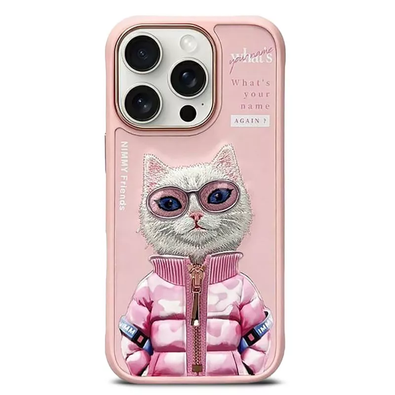 iPhone 16 Pro Max | Coque NIMMY FRIENDS Cool Cute Pink Cat Brodée