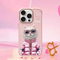 iPhone 16 Pro Max | Coque NIMMY FRIENDS Cool Cute Pink Cat Brodée