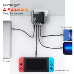 Chargeur GaN 100W USAMS CC145 | 2 * USB-C | 2 * USB-A