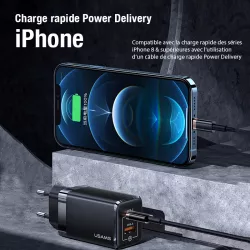 Chargeur GaN USAMS T41 47W avec ports USB-C & USB-A