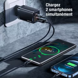 Chargeur GaN USAMS T41 47W avec ports USB-C & USB-A