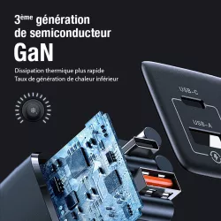 Chargeur GaN USAMS T41 47W avec ports USB-C & USB-A