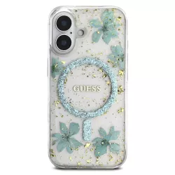 iPhone 16 | Coque MagSafe GUESS Fleurs Résine Pailletée