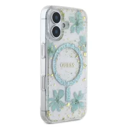 iPhone 16 | Coque MagSafe GUESS Fleurs Résine Pailletée