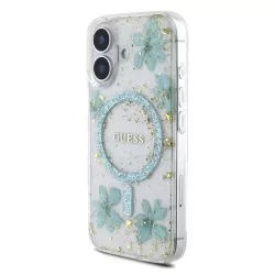 iPhone 16 | Coque MagSafe GUESS Fleurs Résine Pailletée