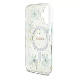 iPhone 16 | Coque MagSafe GUESS Fleurs Résine Pailletée