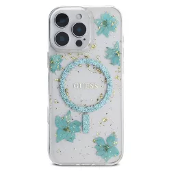 iPhone 16 Pro | Coque MagSafe GUESS Fleurs Résine Pailletée