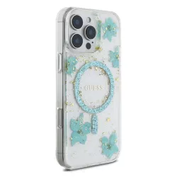 iPhone 16 Pro | Coque MagSafe GUESS Fleurs Résine Pailletée