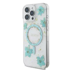 iPhone 16 Pro | Coque MagSafe GUESS Fleurs Résine Pailletée