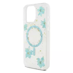 iPhone 16 Pro | Coque MagSafe GUESS Fleurs Résine Pailletée
