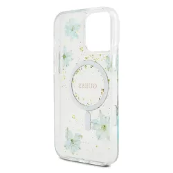 iPhone 16 Pro | Coque MagSafe GUESS Fleurs Résine Pailletée