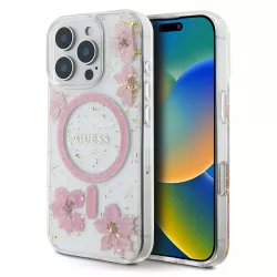 iPhone 16 Pro Max | Coque MagSafe GUESS Fleurs Résine Pailletée