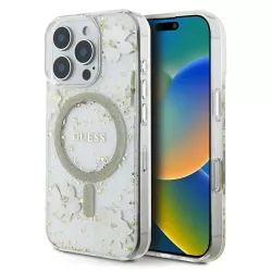 iPhone 16 Pro Max | Coque MagSafe GUESS Fleurs Résine Pailletée