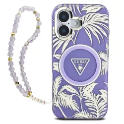 iPhone 16 | Coque MagSafe GUESS IML Palmiers & Sangle Perlée