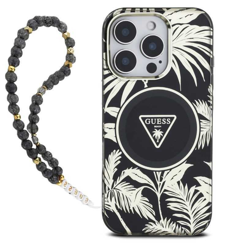 iPhone 16 Pro Max | Coque MagSafe GUESS IML Palmiers & Sangle Perlée iPhone 16 Pro Max | Coque MagSafe GUESS IML Palmiers & Sangle Perlée