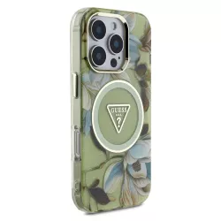iPhone 16 Pro | Coque MagSafe GUESS Glitter Flowers Triangle