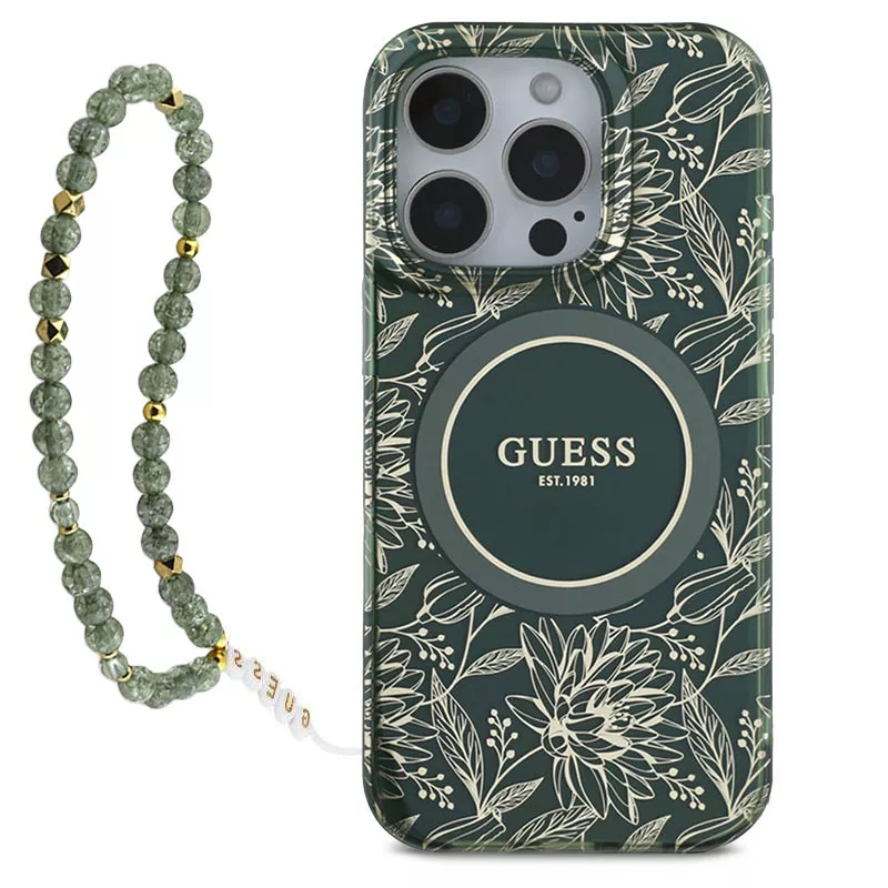 iPhone 16 Pro | Coque MagSafe GUESS Fleurs Electros & Sangle