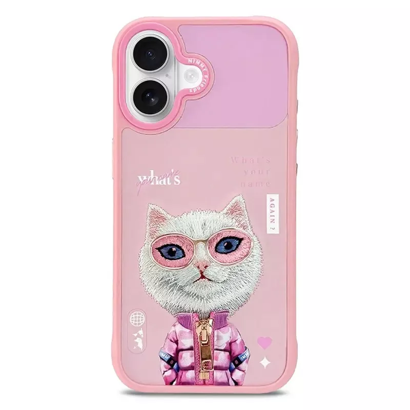 iPhone 17 | Coque Brodée NIMMY Cool Cute Pink Cat