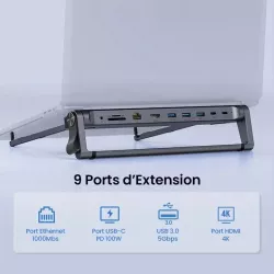 Support Ordinateur Portable 9-en-1 avec Hub USB-C