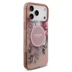 iPhone 17 Pro Max | Coque MagSafe GUESS IML Flowers avec Sangle Perlée