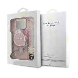 iPhone 17 Pro Max | Coque MagSafe GUESS IML Flowers avec Sangle Perlée