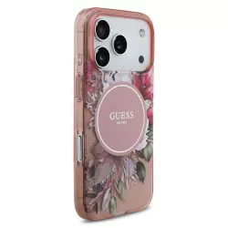 iPhone 17 Pro | Coque MagSafe GUESS IML Flowers avec Sangle Perlée Amo