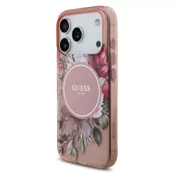 iPhone 17 Pro | Coque MagSafe GUESS IML Flowers avec Sangle Perlée Amo