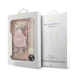 iPhone 17 | Coque MagSafe GUESS IML Flowers avec Sangle Perlée Amovibl