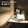 Station de Charge Qi AURIA 3-en-1 avec Veilleuse & Réveil