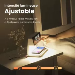 Station de Charge Qi AURIA 3-en-1 avec Veilleuse & Réveil