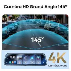 Rétroviseur CarPlay 9,66" 4K KM24 | Dashcam Avant/Arrière