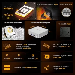 Mini PC GEEKOM A8 Ryzen 7 8745HS 16Go 1To