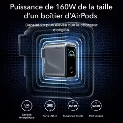 Chargeur GaN ANKER Prime 160W | 3 Ports USB-C | Écran Smart