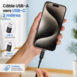 Câble BLAVEC Raptor USB-A vers USB-C 3 m – Nylon tressé 2A