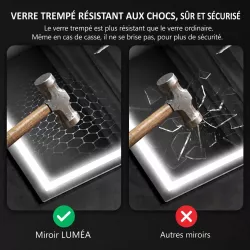 Miroir LED Connecté LUMÉA Bluetooth, Antibuée & Horloge 80x60 cm