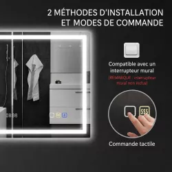 Miroir LED Connecté LUMÉA Bluetooth, Antibuée & Horloge 80x60 cm