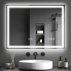 Miroir LED Connecté LUMÉA Bluetooth, Antibuée & Horloge 80x60 cm
