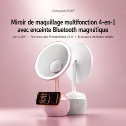Miroir LED 4-en-1 ZGA WX09 | Enceinte & Chargeur Sans Fil