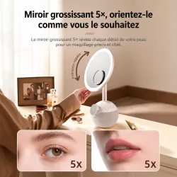 Miroir LED 4-en-1 ZGA WX09 | Enceinte & Chargeur Sans Fil