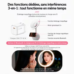 Miroir LED 4-en-1 ZGA WX09 | Enceinte & Chargeur Sans Fil