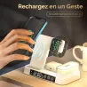 Station Induction 4-en-1 avec Horloge/Réveil & Veilleuse RVB