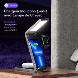 Chargeur Induction 3-en-1 USAMS CD181 avec Lampe d'Appoint