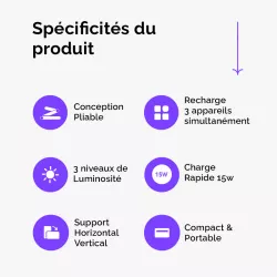 Chargeur Induction 3-en-1 USAMS CD181 avec Lampe d'Appoint