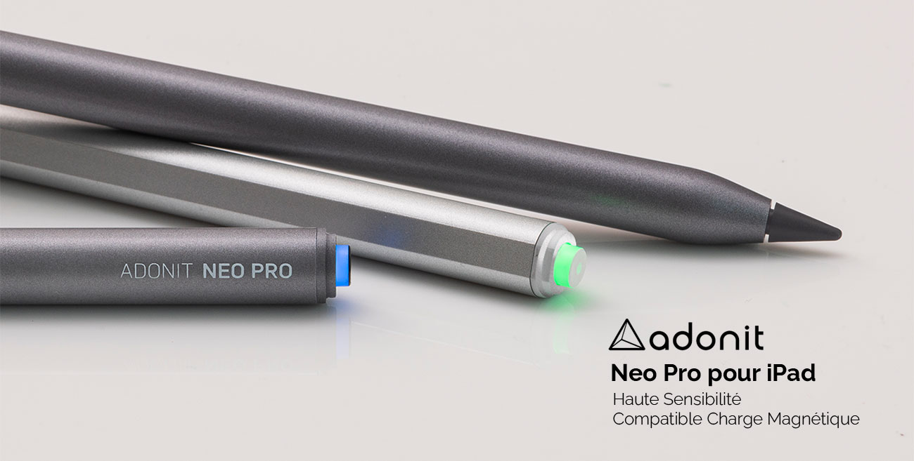 Stylet Actif ADONIT Neo Pro pour iPad | Compatible Fixation & Charge Magnétiques