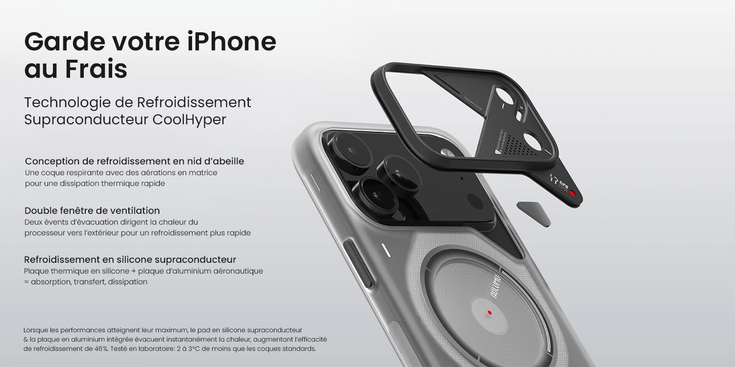 Coque iPhone 17 Pro Max MagSafe AULUMU A17 Frosted avec technologie de refroidissement CoolHyper en nid d’abeille et double ventilation