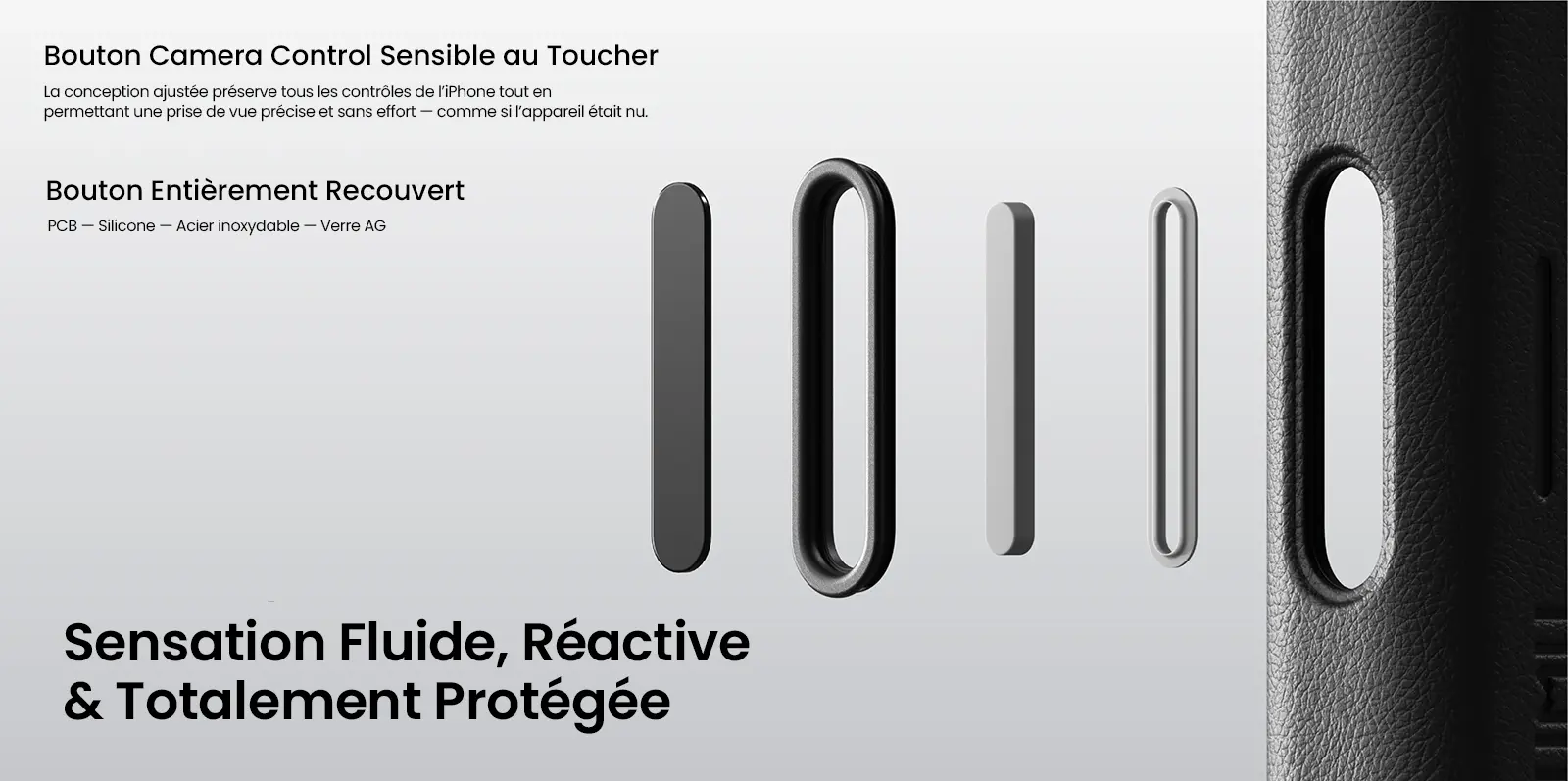 Boutons recouverts sensibles au toucher, coque Aulumu vegan iPhone 17 Pro