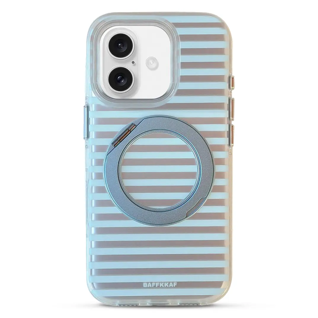 Coque BAFFKKAF Rayures Poudrées iPhone 17 - Déclinaison Bleu Pastel