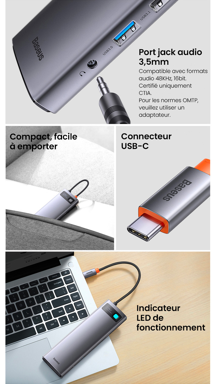 Hub USB-C 12-en-1 BASEUS Metal Gleam Série avec Ports USB-C | USB 3.0 | HDMI 4K | MicroSD/SD | RJ45